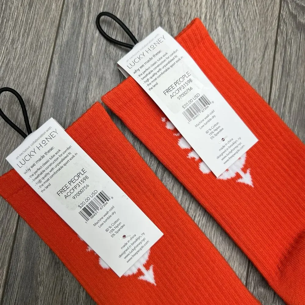 2 Pack Free People FP Movement Last Lap Tube Socks Lucky Honey Orange One Size